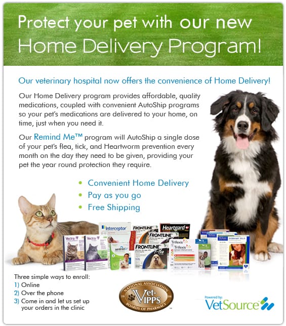 Shoemaker Avenue Animal Hospital Pet Portal ad - Home Delivery Program