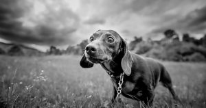 Anxious dog in storm